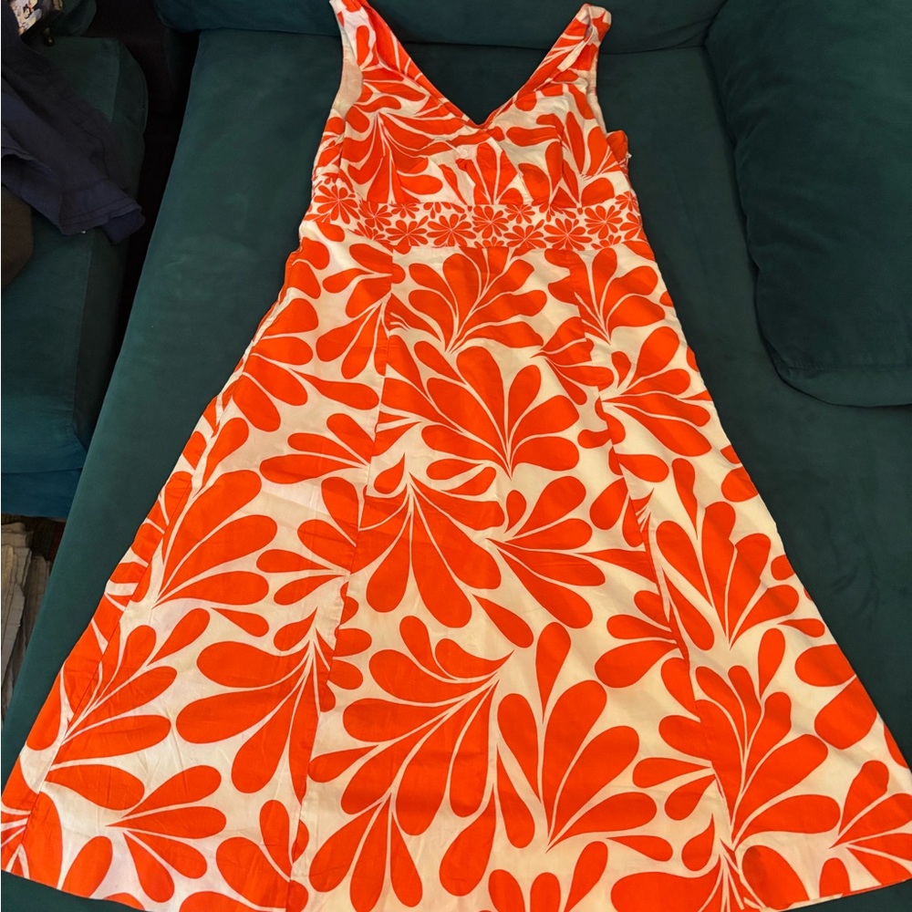 Boden Orange and Cream Midi Dress